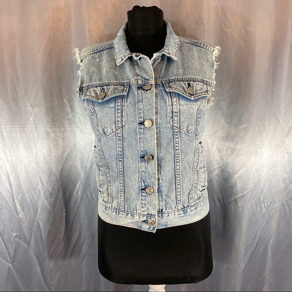 rag & bone Light Blue Distressed Sleeveless Denim Vest